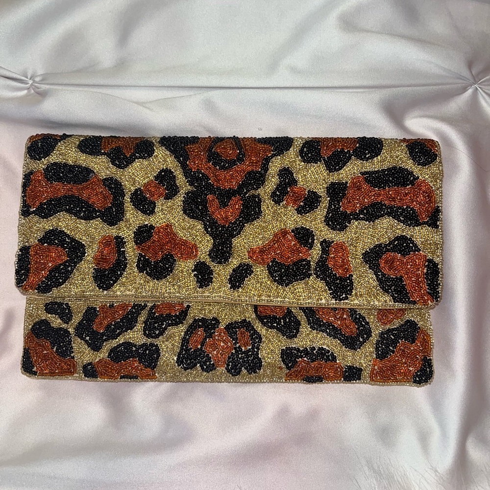 Beaded Cheetah Clutch Bag